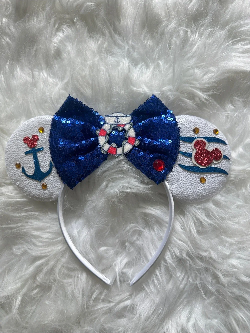Navy Sequin Nautical  Headband with Bow